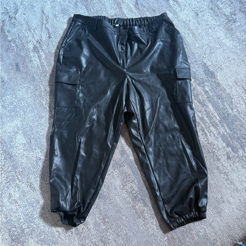Bar III Black Faux Leather Cargo Joggers